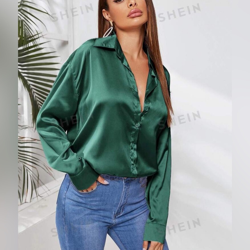 Shein Women’s Green Classic Solid Button Through … - image 1